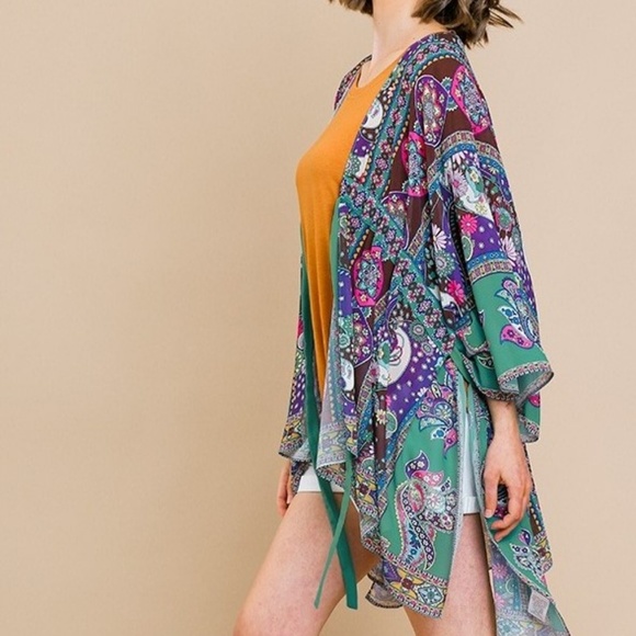 Boho Paisley Print Kimono Top NEW Small - Picture 2 of 8